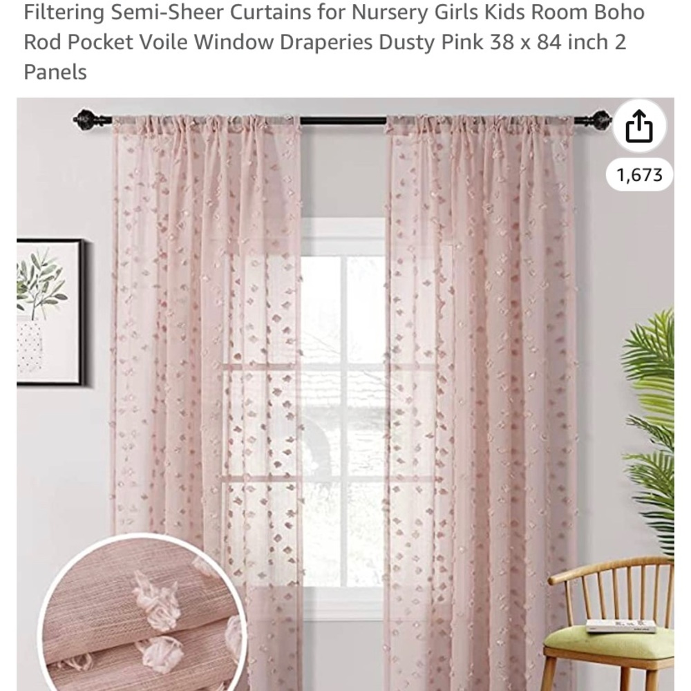 MYSKY HOME 38x84 pink sheer curtains (2 panels)